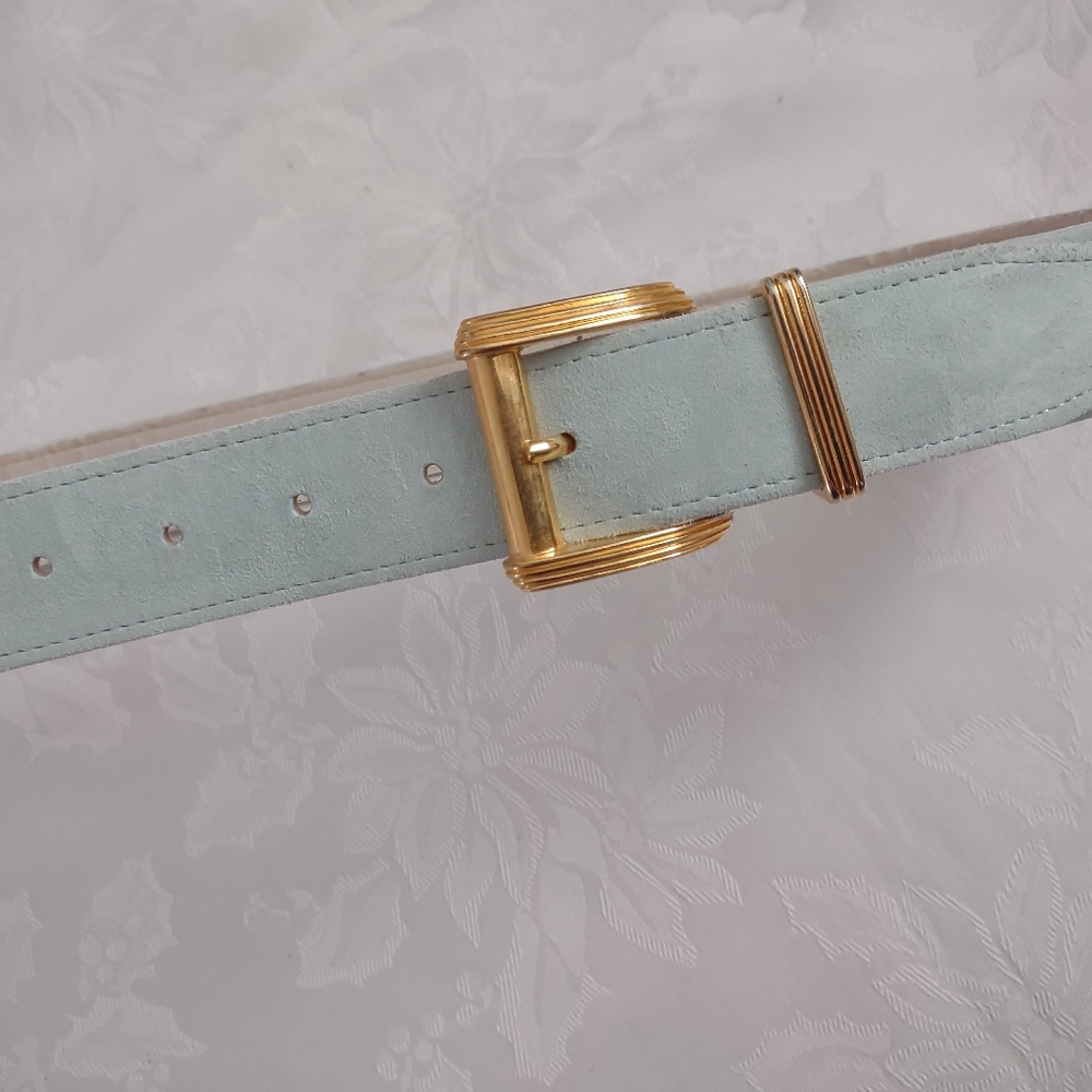 MCM Made In Italy Gold Metallic Buckle Suede Belt Vintage